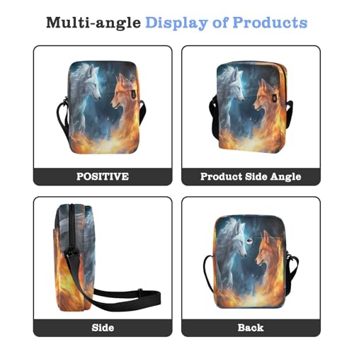 Crossbody Bag Ice Fire Flame Wolf Animal Messenger Bag for Women Men Purse Shoulder Bag Satchel Bag with Adjustable Strap 202a05184