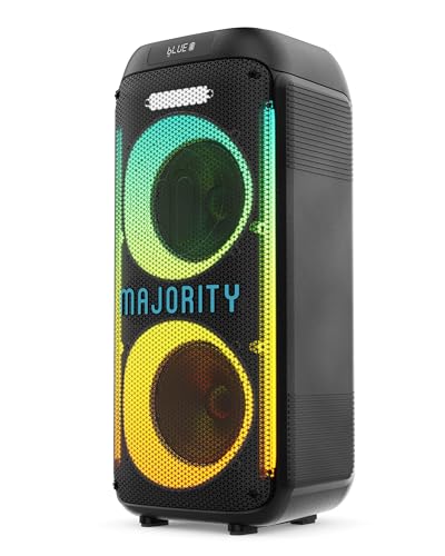 MAJORITY Altavoz portátil para fiestas y máquina de karaoke con micrófono con cable | Bluetooth, reproductor de MP3 USB/SD | Mic Echo, agudos, aumento de graves, estéreo TWS, luces LED | Sistema PA