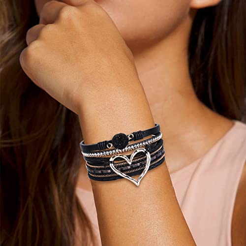 Choice Of All Leather Cuff Bracelets For Women Boho Wrap Bracelets Gorgeous Gold Tube Bangle Layered Bracelets For Women Wristbands Jewelry Bohemian Gift For Women,Sister,Teen Girls,Mother (Black) #TOP4