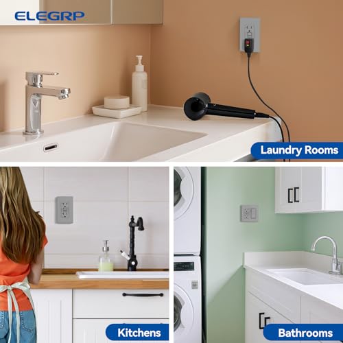 ELEGRP GFCI Outlet 20 Amp, Self-Test GFI Electrical Outlet with Thinner Design, TR Tamper Resistant GFCI Receptacle, Ground Fault Circuit Interrupters with Wall Plate, UL Listed, Grey, 2 Pack by ELEGRP - Image 7