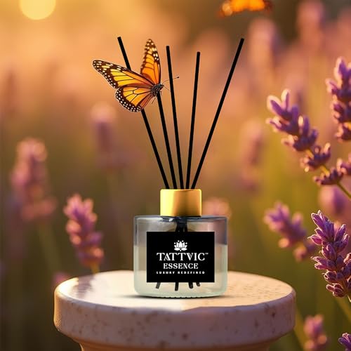 Image of Lavender Reed Diffuser Set by Tattvic Essence | 6 Fiber Reed Sticks Free | Stress Relief & Aromatherapy | Long-Lasting, Smoke-Free Air Freshener for Home, Bedroom & Office | Ideal for Gifting | 120ml