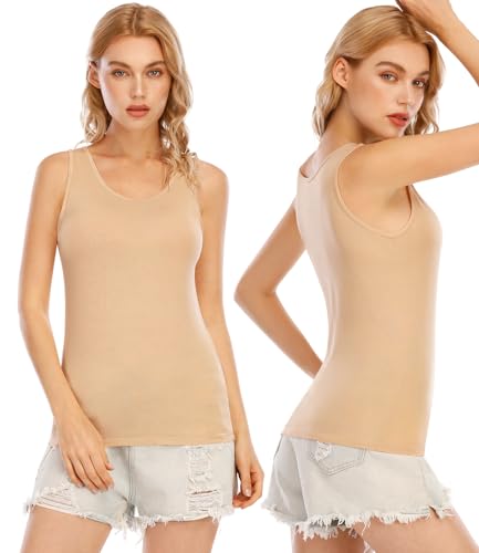 AMVELOP Tank Tops for Women Built in Bra Cotton Shelf Bra Tanks Layering Undershirts 2-3 Pack2