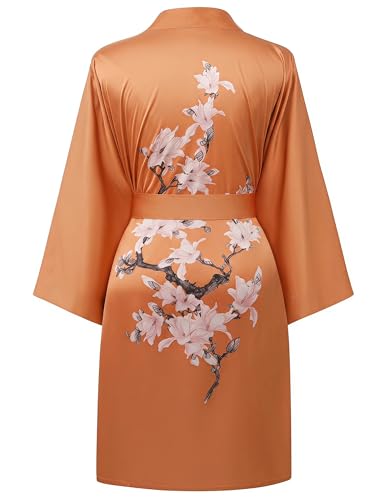 Image of BABEYOND Kimono Robe Cover up Short Satin Floral Silky Kimono Blouse Loose Bachelorette Party Robe