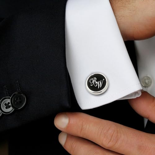 Engraved Initial cufflinks - Personalized sterling silver cufflinks - Mens birthday gift - Gift for Men - Black Onyx cuff links 925 Silver2