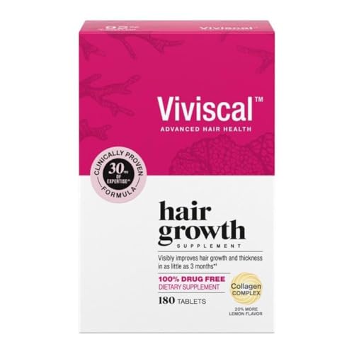 Viviscal Hair Growth Supplements for Women, Thicker Fuller Hair Support for Thinning Hair and Hair Loss, with Biotin and Marine Collagen, Drug-Free, 180 Tablets, 90-Day Supply