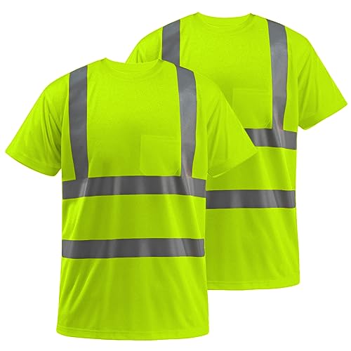 Glory Max High Visibility Class 2 Reflective Short Sleeve T-Shirts Construction Safety Shirts 2-Pack (US, Alpha, X-Large, Regular, Regular, Neon Green)