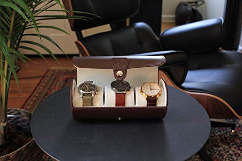 Image of CASE ELEGANCE Travel Watch Case Roll Organizer for Men - 3 Watch Box & Vegan Faux Leather Watch Display Case - Mens Watch Holder, Storage & Travel Organizer - Brown