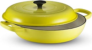 Klee Enameled Cast Iron Casserole Braiser Pan with Lid, 3.8 Qt, 12-Inch (Yellow)