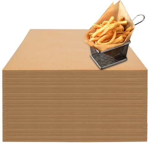 100 envoltorios de delicatessen a prueba de grasa, hojas de papel de cera natural de 12 x 12 pulgadas, forros reciclables para cestas de alimentos, papel de regalo clásico de Kraft para sándwich,