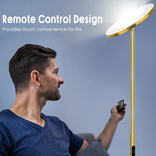 Image of JOOFO Floor Lamp,30W /2400LM Sky LED Modern Torchiere 3 Color Temperatures Super Bright Floor Lamps-Tall Standing Pole Light with Remote & Touch Control for Living Room,Bed Room,Office (Brushed Gold)