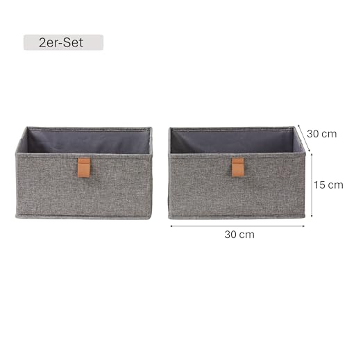 LOVE IT STORE IT Premium Aufbewahrungsboxen Stoff 2-teilig - Kleiderschrank Organizer aus Leinen - Verstärkte Wände - Set mit zwei großen Boxen - Grau - 30x30x15 cm