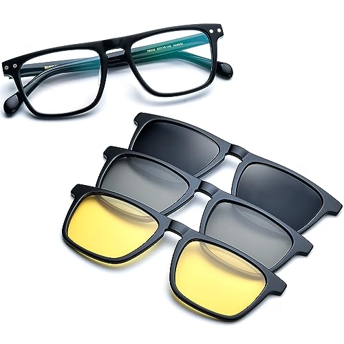 Image of HEPIDEM Acetate Optical Glasses Frame Square Magnet Clip Eyeglasses with Polarized & Night Vision & 3D Lens