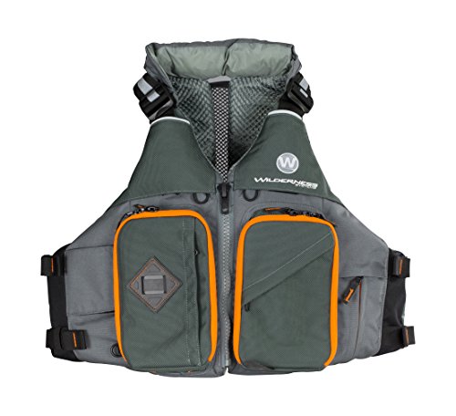 Wilderness Systems Fisher Kayaking Life Jacket | Easy Access Zippered Pockets Zippered Pockets | USCG Approved PFD - UL Type 4 Paddle Sports Life Vest | Medium/Large Gray