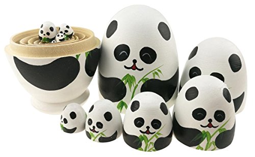 Apol Cute Panda With Bamboo Egg Shape Handmade Wooden Russian Nesting Dolls Matryoshka Doll Set 10 Pieces In A Box With Bow For Home Decoration Kids Toy Christmas Birthday Easter Gift #TOP5