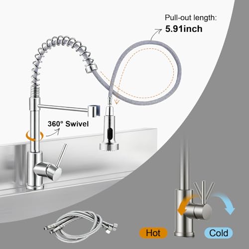 Image of Stainless Steel Utility Sink Single Bowl Freestanding Laundry Sink with Pull-Out Faucet,for Laundry Room Farmhouse Indoor and Outdoor Sink Pet Cleaning