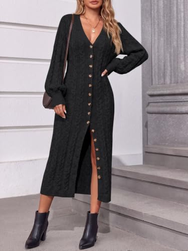 Image of Saodimallsu Womens Long Duster Cardigans Button Down Maxi Sweater Dress