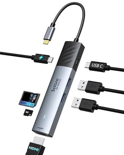 Selore USB C Hub: 4K@60Hz Multiport Adapter, 2x USB 3.0, PD 100W, TF/SD Card Reader, Compatible with iPhone 15, MacBook Pro/Air, Lenovo, HP, Dell