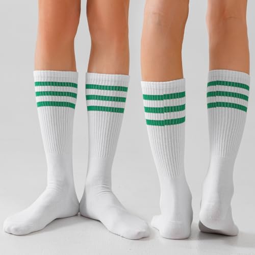 Athletic Knee High Socks for Women Outdoor Sport Thigh High Stockings Casual Rerto Stripes Tube Socks 1-3Pack3