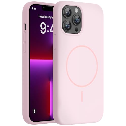 Image of Miracase Magnetic for iPhone 13 Pro Case, [Soft Anti-Scratch Microfiber Lining], Compatible with MagSafe, Liquid Silicone Shockproof Drop Protection Phone Case for 13 Pro, Sand Pink