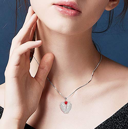 Image of YFN Angel Wings Necklace 925 Sterling Silver Guardian Angel Wings Pendant Necklace Birthstone Necklace for Women Girls Christmas Jewelry Gifts