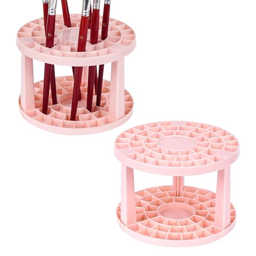 Image of Round 50 Hole Paint Brush Holder and Organizer, Makeup Cosmetic Brushes, Pencils, Pens, Markers, Art Tools, Desk Stand (Pink)