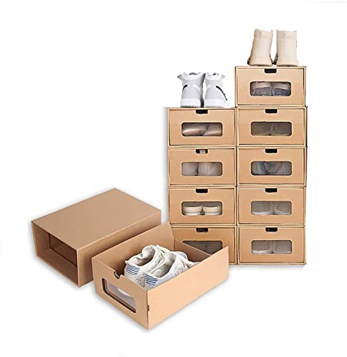 Myoyay 10 Pcs Shoe Box Cardboard 13.7 X 9 X5.3 Shoe Boxes With Transparent Window Waterproof Stackable Storage Boxes Shoe Organizer For Shoes, Socks, Stationery, Toys, Underwear #TOP7