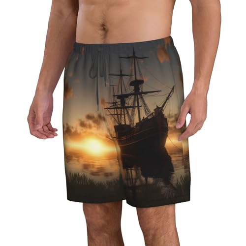 Men's Swim Trunks Quick Dry Bathing Suits Ship in The Lake Sunset Beach Board Shorts Swimwear with Pockets2