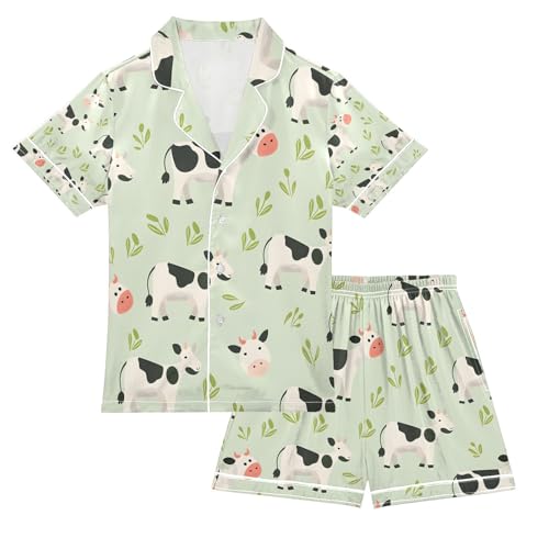 senya Funny Farm Cows A Satin Summer Pajama Sets Silk Short Sleeve Button Down Sleepwear