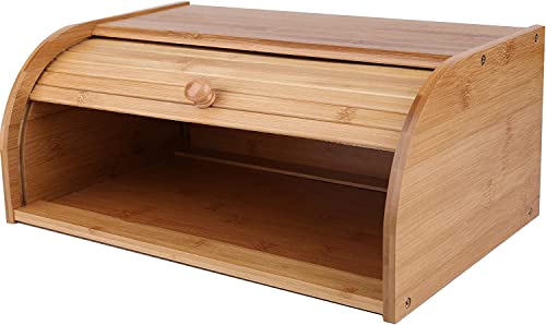 Lawei Bamboo Bread Box, Large Natural Roll Top Wood Bread Box, Countertop Bread Storage Bin, Bread Boxes Holder for Kitchen Food Storage - Image 3