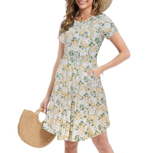 Image of Bearsland Women's Short Sleeves Maternity Dress Nursing Breastfeeding Dresses with Pockets