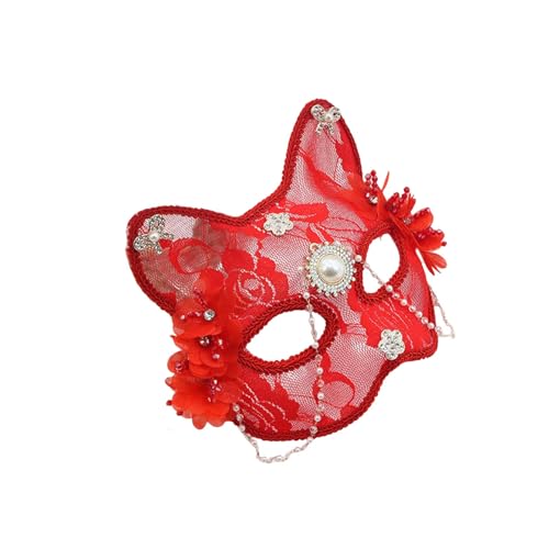 Brocado Encaje Mascarada Divertida Halloween Carnaval Cumpleaños Baile Boda Fiesta (Rojo, Talla Única)