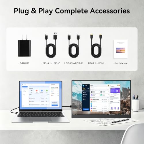 Image of JUSTTHINK 16 inch Portable Monitor 1920x1200 IPS, Ultra Slim Monitor with Stand, USB-C HDMI Travel Laptop Monitor, Second Screen for MacBook PC PS5 Switch