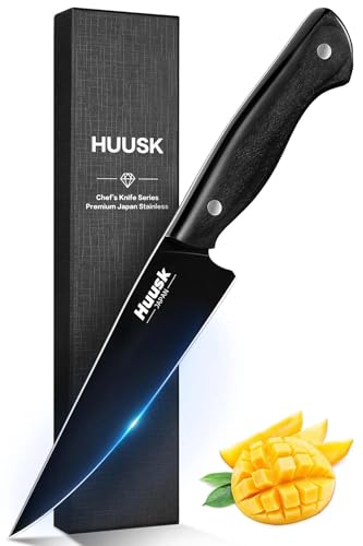 Image of Huusk Japanese Kitchen Utility Knife 5.7in - Titanium Coating Blade Small Kitchen Knife, Sharp Mini Chef Knives for All Purpose, High Carbon Stainless Small Chef Knifes, Gifts Idea for Men