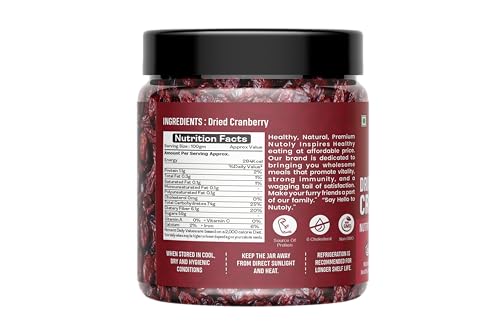 Image of Nutoly Dried Cranberries, Naturally Sweetened Premium Californian Cranberry, Antioxidants Rich, Delicious and Chewy Snack, Ideal for Snacking, Baking, Perfect for Gifting, 250 Grams