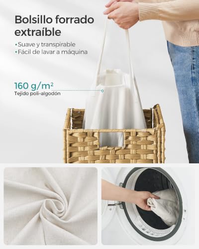 Miniatura 6 de Songmics Cesta De Almacenamiento, Cesta De Lavandería De 90 L Con Tapa, Plegable, Bolsas De Tela Extraíbles Y Asas, Para Mantas, Ropa, Salón, Dormitorio, Lavadería, Natural Lcb51nl