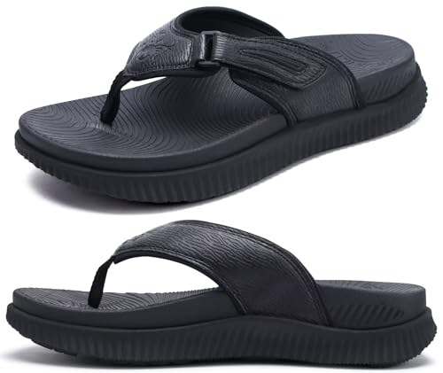 KuaiLu Leather Flip Flops with Arch Support