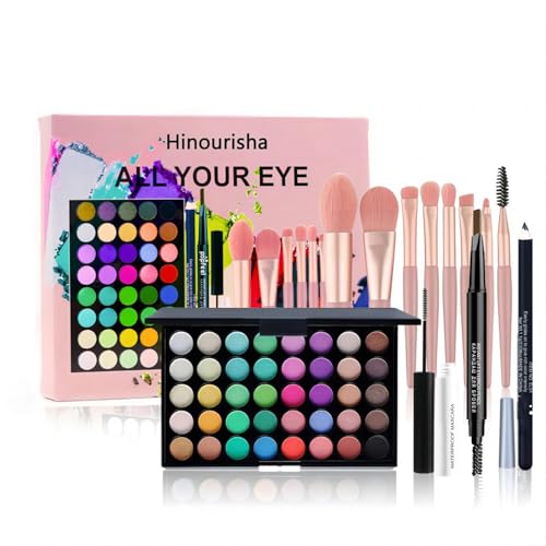 Hinourisha Makeup Kit for Women Full Kit, Full Eyeshadow Palette, Makeup Gift Set for Girls, Eye colored Essential Include 40 colors Eye Shadow Palette Eyeliner, Mascara, Eyebrow Pencil and Brush