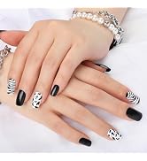 Jovizo Press on Nails Short Square, Zebra Stripes Leopard Print Fake Nails, 24 Pcs Reusable Stick...