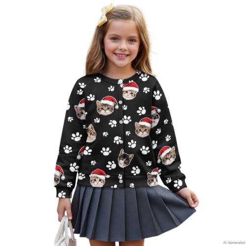 Image of Girls Cardigans Sweater Long Sleeve Crew Neck Button Down Sweaters School Outerwear for Kids Fall Winter Tops