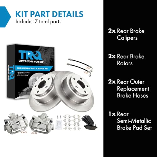 Image of TRQ Rear Brake Pad and Rotor Set Semi Metallic Rotors Calipers Compatible with 2000-2004 Subaru Legacy Outback 2003-2006 Baja