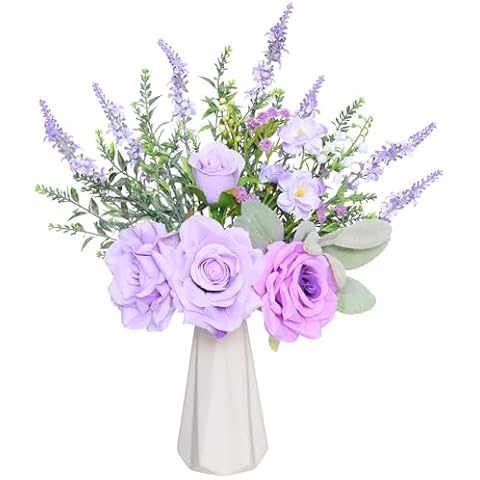 Tifuly Purple Roses Artificial Flowers with Vase Cover