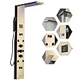 Homevacious 5 In 1 Shower Panel System,LED Rain Waterfall Shower Head and Adjustable Massage Body Jets,3 Settings Handheld Head and Tub Spout,Stainless Steel Bathroom Shower Panel Polished Gold