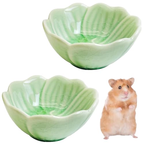 2 Pcs Hamster Food Bowl Green, Guinea Pig Food Bowl, Narcissus Design Small Bowl Pet Dish for Guinea Pigs Hedgehogs Rabbit Bowl, Stable Non-Tip Feeding Bowl with Easy Cleaning