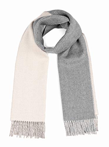 Alpaca Wool Scarf - 100% Pure Baby Alpaca - Double Sided Reversible Contrast Scarf (Smoke/Ivory)