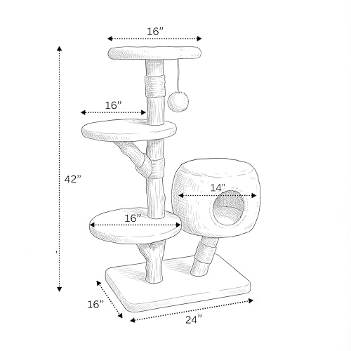 Torre moderna para gatos con rascador y cama de madera miniatura 7