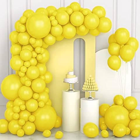 Yellow Balloons, 106 pcs Yellow Balloon Garland Arch Kit 5 10 12 18 inch Latex balloons with Balloon Ribbon for Girls Boys Women Men Birthday Party Sunflower Outdoor Wedding Picnic Garden Decorations Cover