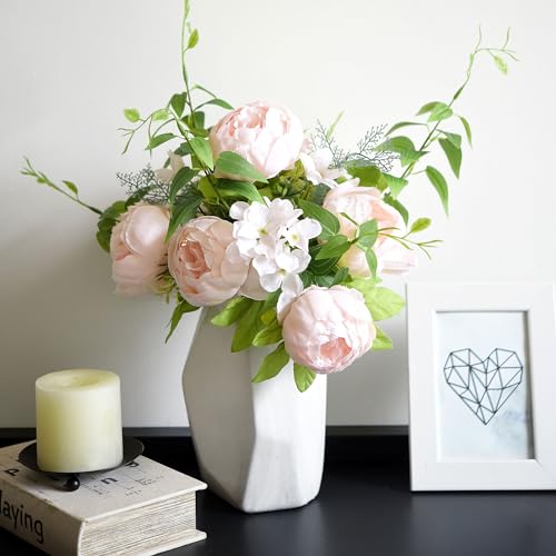 Image of FiveSeasonStuff Soft Peach Pink Vintage Artificial Peonies Silk Flowers and Hydrangeas for Wedding Bridal Home Decor - Beautiful Floral Centerpiece Bouquet (Tender Petal)