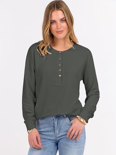 Image of ANRABESS Women's Waffle Knit Henley Top Long Sleeve Shirts