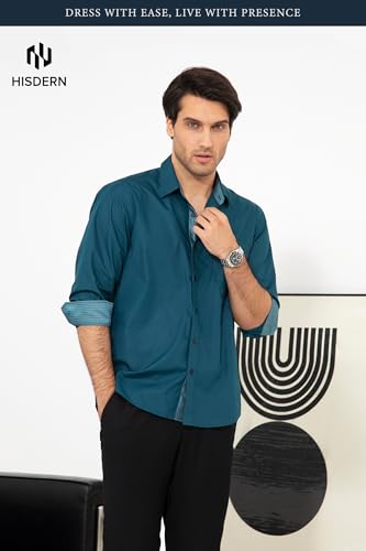 Image of HISDERN Mens Business Dress Shirts Long Sleeve Casual Button Down Shirt Formal Inner Collar Contrast Shirt for Men Wedding