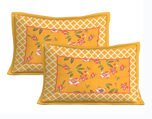 Image of JAIPUR PRINTS 100% Cotton Bedsheet for Double Size Bed bedsheets Rajasthani Jaipuri Printed Double Size Bedsheet with 2 Pillow Cover / 90x100 inch / 235x215 cm / (Yellow)